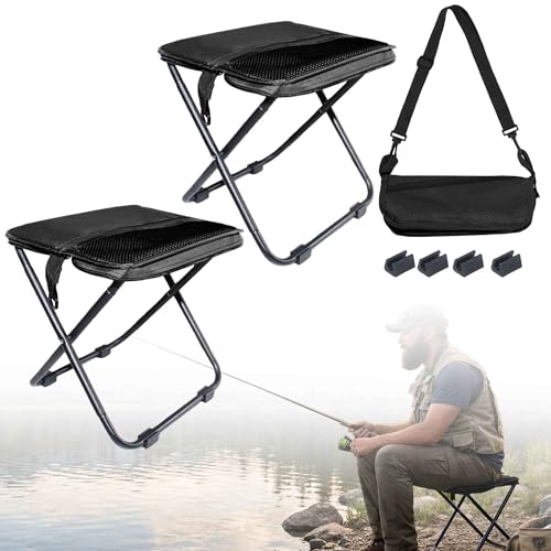 COMELY Fishing Chair Stool Portable: Ergonomic Curved Seat for Long Comfort, 700g Ultralight Backpacking Chair, 3s Set Up 4 Anti-Sink Feet, 600D Oxford Waterproof 270 Lbs for Outside Fishing Events. - color: Black-2sets