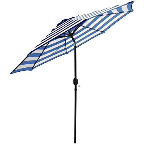 ABBLE Outdoor Patio Umbrella 9 Ft Stripe with Crank and Tilt, Weather Resistant, UV Protective Umbrella, Durable, 8 Sturdy Steel Ribs, Market Outdoor Table Umbrella - Blue and White - color: Blue and White