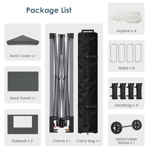Raynesys Pop Up Canopy Tent with Sidewalls, 10x10ft 10 Person Party Tent One Push Setup, Portable Gazebo Outdoor Sun Shade for Events, Parties, Camping, Commercial, Silver Coated Top, Gray - color: Gray