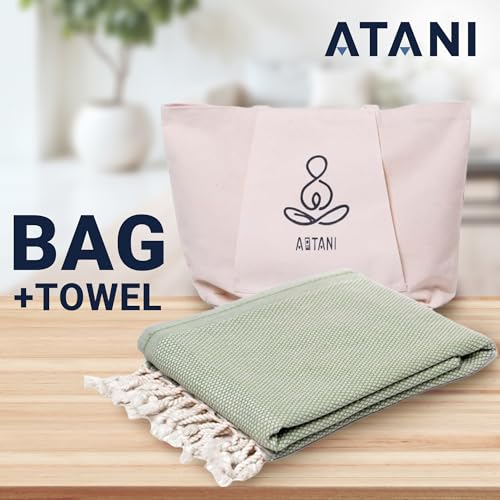 ATANI 69x35 in Oversized Turkish Beach Towel Set with Tote Bag – Quick-Dry 100% Turkish Cotton Peshtemal, Sand-Resistant, Lightweight for Shower, Travel, Pool, Yoga (Green) - color: Green + Bag, size: 35 inc x 69 inc