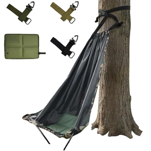 Ultralight Low Down Hunting Tree Seat - Portable Tree Hammock Chair for Deer Hunting - 330lbs Capacity Silent Suspension Seat - Includes 2 Aluminum Poles & Camo Carry Bag (2 lbs)