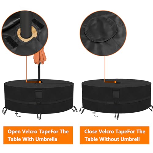 Kovshuiwe Round Patio Table Cover with Umbrella Hole - 50" Dia x 23.6" H Heavy Duty Waterproof 600D Oxford Fabric Outdoor Lawn Patio Furniture Covers (Cover Size，NOT Table Size) - color: Black, size: 50"dia X 23.6"h