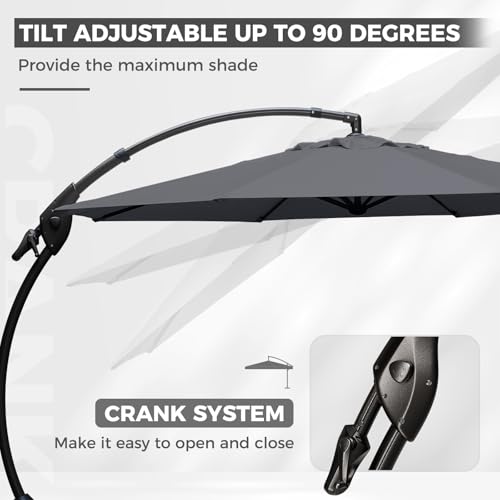 Grand patio 12 FT Sunbrella Cantilever Umbrella with Base Outdoor Aluminum Offset Umbrella with Tilt Adjustment (Charcoal, 12 FT-SUNBRELLA) - color: Charcoal-SUNBRELLA, size: 12 FT