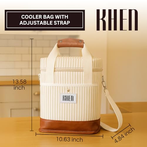 Khen 2 Bottle Wine Bag Carrier Tote - Leakproof & Insulated Padded, Leather Versatile Cooler Bag - Travel, Picnic, BYOB Restaurant, Party, Dinner, Gifts for Lovers, Portable Case, Gift for Men Women