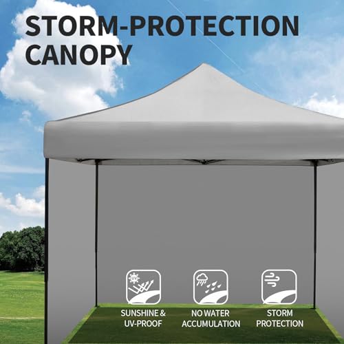 10x10 Pop up Canopy Tent with Sidewalls,Heavy Duty Waterproof Sun Shade Canopy Easy up Canopy with Wheel Bag Commercial Gazebo Tent for Outdoors Parties Vendors Camping Beach (Light Gray) - color: Light Gray