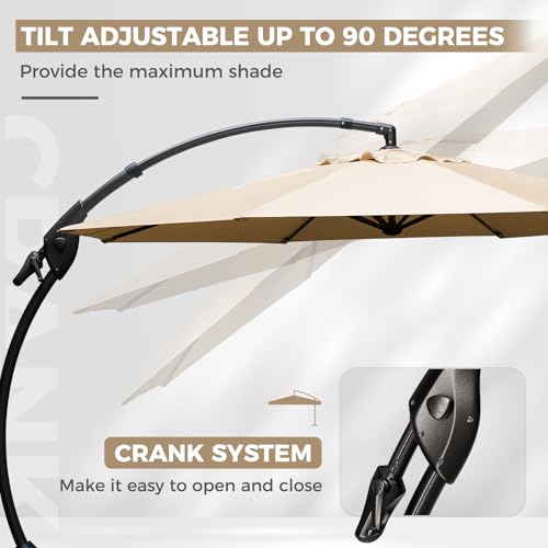 Grand patio 12 FT Sunbrella Cantilever Umbrella with Base Outdoor Aluminum Offset Umbrella with Tilt Adjustment (Flax, 12 FT-SUNBRELLA) - color: Flax-SUNBRELLA, size: 12 FT