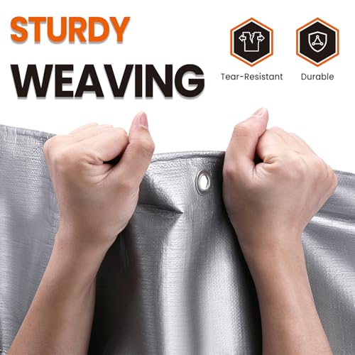 12x20 FT Tarp Waterproof, 16 Mil Tarps Heavy Duty Waterproof Multipurpose Protective Cover UV Resistant Rip & Tear Resistant with Grommets Reversible for Home Boats Cars Camping - color: Sliver/Brown, size: 12x20