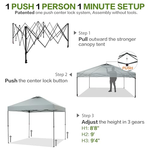 Tunbne 10'x10' Pop Up Canopy Tent with 1 Sidewall and 6 Pockets, One Push Setup, Instant Shade Tent with Vented Roof for Beach Patio Outdoor, Case, 8 Stakes, 4 Ropes, 4 Sandbags (Light Gray, 10x10) - color: Light Gray, size: 10x10
