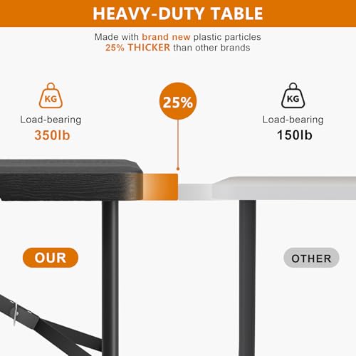 4 Ft Plastic Folding Table,Heavy Duty Portable Table for Indoor & Outdoor,Wood Grain Desktop & 350lbs Weight Capacity,Premium Solutions for Camping,Picnic,BBQ and Party - size: 4 ft (2-Pack) - Black