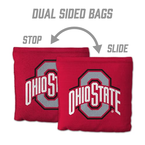 YouTheFan Officially-Licensed NCAA Set of 8 Cornhole Bags - All Weather Dual Sided Slide & Stop - Regulation Size with Carry case - color: Ohio State Buckeyes