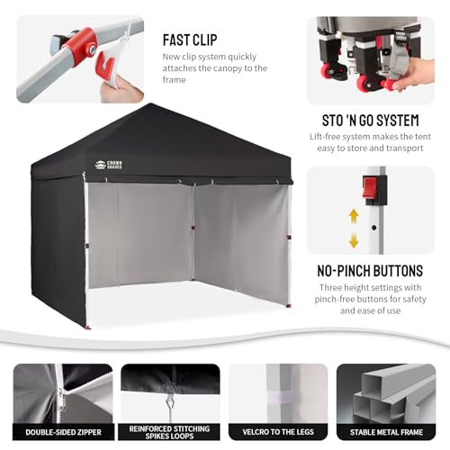 CROWN SHADES 10X10 Commercial Instant Canopy Pop Up Tent with Center Lock, 300D Fabric, 4 Sidewalls, Sto'N Go Bag, Black - color: Black, size: 10x10 Classic