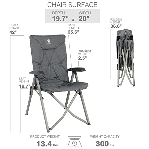EVER ADVANCED Folding Padded Camping Chair 4 Positon Adjustable Recliner with High Back Support Portable for Adults, 300lbs Weight Capacity, Grey - color: Grey