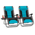 PHI VILLA Zero Gravity Chair Set of 2, Padded Anti Gravity Recliner, Oversized 28" Wide Seat, Foldable Patio Lounger with Armrest & Cup Holder, Supports 400 LBS (Aqua) - color: Aqua