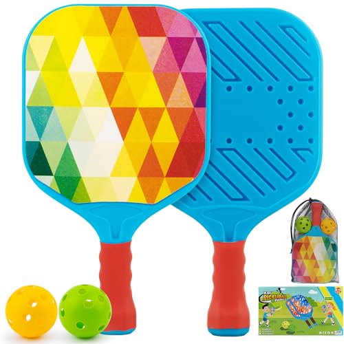 Outdoor Toys for Kids Pickleball Paddles - Outside Beach Yard Games Toy for Kid Ages 4-5-6-7-8-12 Year Old Boys & Girls Gifts, Balls Set of 2, Lightweight & Durable Grip for Small Hands, Beginner - color: Multicoloured