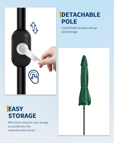 GarveeLife Outdoor Patio Umbrella, Table Market Umbrella with Push Button Tilt and Crank, 8 Sturdy Ribs UV Protection Waterproof for Garden, Deck, Backyard, Pool - color: Dark Green, size: 7.5FT