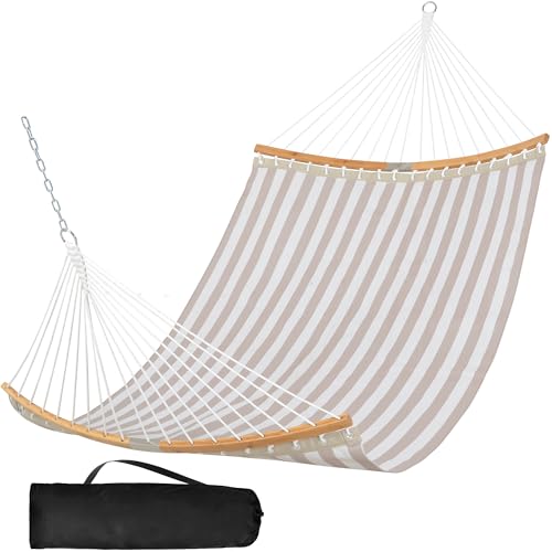 SUNCREAT Hammocks 14 FT Quick Dry Hammock Double Size with Spreader Bar, 2 Person Hammock for Outdoor Patio Yard Poolside, 450 lbs Capacity, Light Gray - color: Light Gray