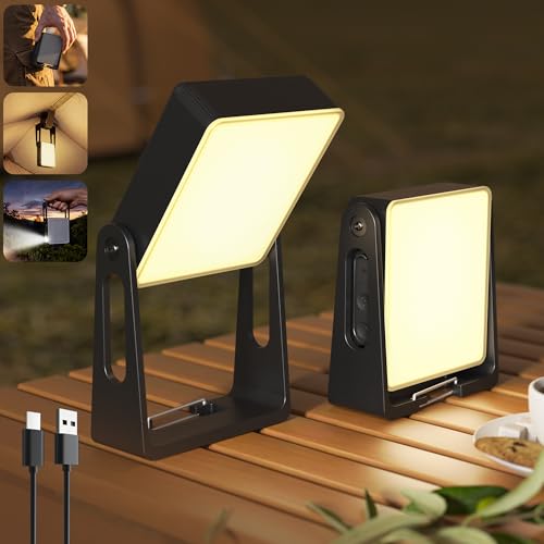 Portable Camping Light, 2 Pack Rechargeable 4000mAh Dimmable LED Camping Lanterns with 360° Rotatable Stand, 2-in-1 Flashlight & Emergency Lights for Home Power Outages,Outdoor Camping Essentials - color: Black-2P