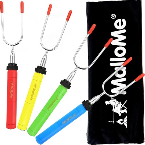 MalloMe Smores Sticks for Fire Pit -Rotating 34 inch Marshmallow Roasting Sticks Smores Kit Outdoor -Accessories for Campfire- Smore Skewers Hot Dog Fork, Camping Essentials Bonfire Gear Long (4 Pack) - size: Set of 4