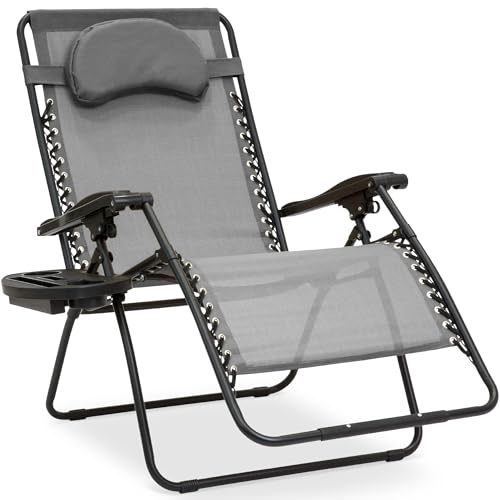 Best Choice Products Oversized Zero Gravity Chair, Folding Outdoor Patio Lounge Recliner w/Cup Holder Accessory Tray, Pillow - Gray - color: Gray