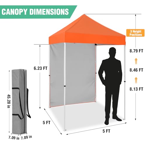 5x5 Pop Up Canopy Tent with One Sidewall, Instant Portable Beach Canopy, Outdoor Tent with Carry Bag for Camping, Sports, Tailgating, Events, Orange - color: Orange, size: With One Wall