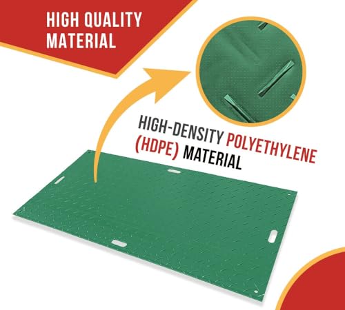 Mytee Products 4' x 8' Green Ground Protection Mats with Double Sided Diamond Plated Tread Design - High-Density Polyethylene Mat, Easily Supports 120 Ton Loads on Lawns, Dirt, and Any Other Areas - color: Green, size: 1 - Pack