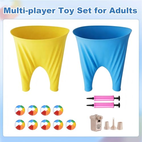 Granny Pants Yard Game Set, Granny Pants Family Outdoor Party Games, Oversized Pants with Bouncy Balls and Electric Air Pump, Outdoor Tossing Games for Adult Yard Game Birthday Party Family Reunion - color: 2 Blue + Yellow