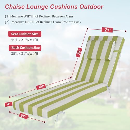 Chaise Lounge Cushions Outdoor 72x21x4 Inch, Patio Lounger Chair Cushion with Removable Cover, Fade Resistant Replacement Pad for Outdoor Furniture (Green and White Stripes, 72x21x4 inch) - color: Green and White Stripes