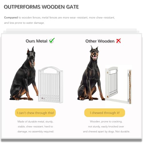 4NM Metal No Drilling Expandable Dog Gate, Extra Wide 144", Extra Tall 32" Free Standing Pet Gate with Door, Gates for Dogs Outdoor or Indoor, with 4PCS Support - White - color: White, size: 【32"h】6-panel With Door