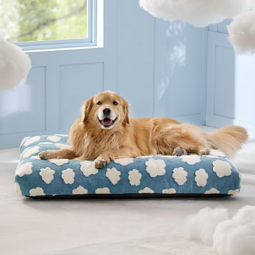 LE SURE Cute XL Dog Bed-Extra Large Thick Shredded Chopped Foam Pet Bed Indoor with Removable Washable Cover, Modern Fuzzy Plush & Anti Slip Bottom, Blue - color: Blue, size: 44.0"L x 32.0"W x 4.0"Th