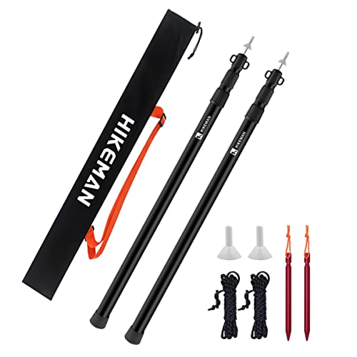 HIKEMAN Tent Poles Camping Poles for Tarp Awning Canopy Porch Sun Sails Tarpaulin Headroom Aluminium Adjustable Telescoping - color: black