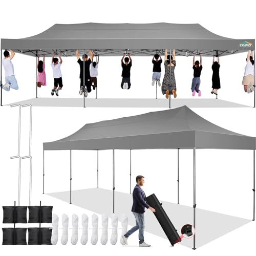 COBIZI 10x30 Pop up Canopy Tent 10x30 Canopy No Sidewall Waterproof Heavy Duty Commercial for Parties Outdoor Garden Gazebo Tent, Carry Bag with Wheel(10x30ft No Sidewalls, Gray) - color: Gray, size: 10x30ft No Sidewalls
