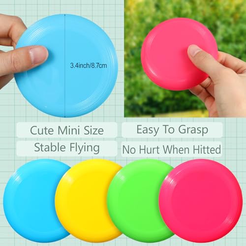 Hiboom Kids Flying Discs 3.4 Inch Mini Flying Disks Bulk Flyer Toy for Outdoor Pets Dog Yard Lawn Games Party Kindergarten Teaching Favors, 4 Colors