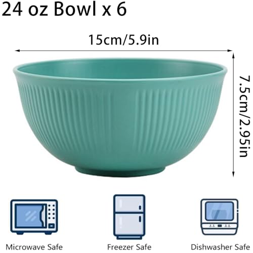 Unbreakable Wheat Straw Cereal Bowls Set of 6, 24 OZ Microwave and Dishwasher Safe Lightweight Soup and Salad Bowl Sets, Reusable Dessert Bowls for Rice, Pasta, Snack, Fruit, BPA Free (6 Colors) - color: 6 Colors