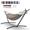 Everyfun Double Hammock with Space-Saving Steel Stand, 2 Person Heavy-Duty Hammock for Garden, Yard or Outdoor, 600lbs Capacity, Coffee - color: Dc-coffee