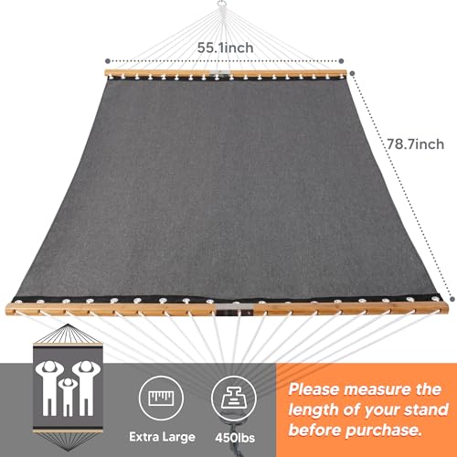 SUNCREAT Portable Double Outdoor Hammock, 450lbs Capacity, Quick Dry 2 Person Hammock with Carrying Bag, Dark Gray - color: Dark Gray, size: 78.7 x 55.1 in, Hammock Only