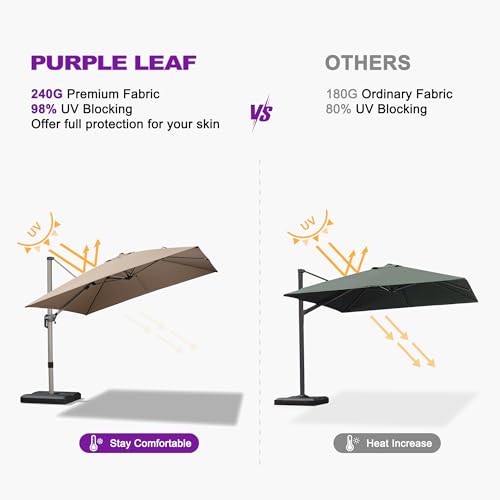 PURPLE LEAF 8’ X 8‘ Patio Umbrella Outdoor Cantilever Umbrella, Aluminum Offset Umbrella with Champagne Frame and 360° Rotation for Pool Deck Garden, Taupe - color: Taupe, size: 8' x 8'