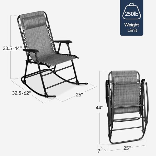 Best Choice Products Outdoor Zero Gravity Rocking Chair, Folding Reclining Patio Lounge Chair with Adjustable Pillow for Lawn, Beach, Camping - Gray - color: Gray