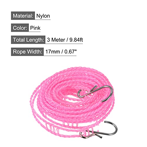 uxcell Portable Clothesline, 9.84ft Nylon Windproof Non-Slip Washing Line Rope for Courtyard Outdoor Travel Camping Laundry Drying, Pink - color: Pink, size: 9.84ft