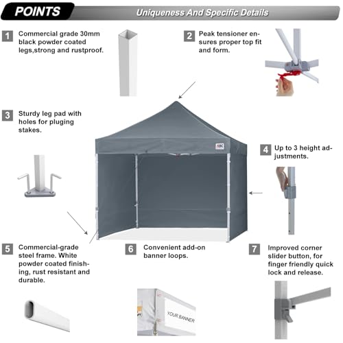 ABCCANOPY Ez Pop Up Canopy Tent with Sidewalls 10x10 Commercial -Series, Dark Gray - color: Dark Gray, size: 10X10