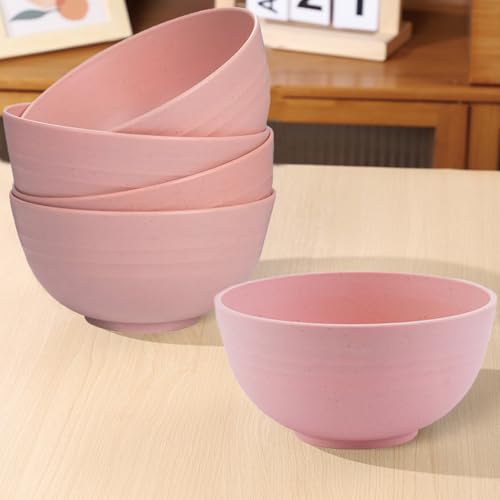 Unbreakable Wheat Straw Cereal Bowls Set of 4, 24 OZ Microwave and Dishwasher Safe Lightweight Soup and Salad Bowl Sets, Reusable Dessert Bowls for Rice, Pasta, Snack, Fruit, BPA Free (Pink) - color: Pink