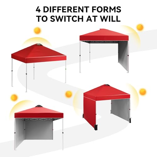 10 x 10 Pop Up Canopy, All Season Instant Canopy with 2 Sidewalls and Vented Roof, Portable Party Tent with Wheeled Carry Bag and Sandbag for Camping, Picnic, Party, Red - color: Red, size: 2 Side Walls