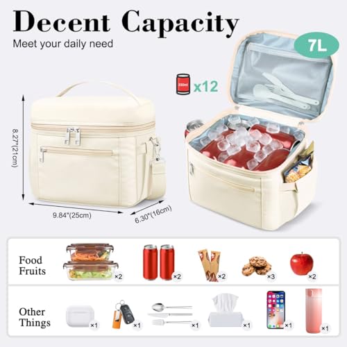 DALINDA Insulated Lunch Bag Lunch Box for Women Men,Leak-Proof Cooler Bag Lunchbox Lightweight for Work Picnic,Study,Beach,Camping,Travel - color: Khaki, size: 7L Medium · Compact Size