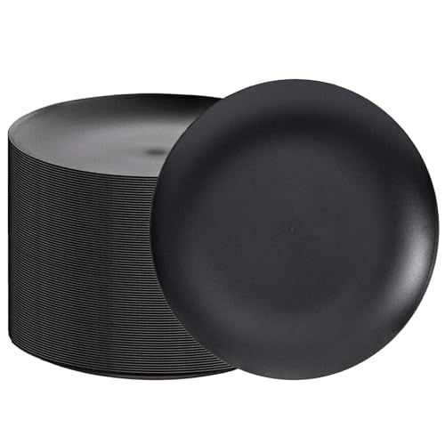 EI enjonirinjonir 80pcs Black Dessert Plates 7.5inch,Disposable Matte Plastic Plate Frosted Small Black Dessert/Cake/Appetizer Plastic Plates Disposable Heavy Duty for Party or Wedding Serve 80 Guest - color: Black Frosted Plastic Dessert Plates