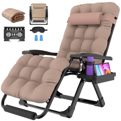 Suteck Oversized Zero Gravity Chair, 29In XL Outdoor Recliner Chair w/Removable Cushion&Headrest, Camping Lounge Chair w/Upgraded Lock&Footrest, Reclining Patio Chairs for Indoor Outdoor,500LBS - color: Wheat, size: XL 29 Inch