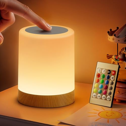 Auxmir Night Light for Kids Baby, Dimmable Touch Lamp for Nursery, 13 Colors 5 Brightness, Portable Rechargeable Table Lamp for Nightstand, Kids Night Light for Bedroom Living Room, Brown-with Remote - color: Brown-with Remote