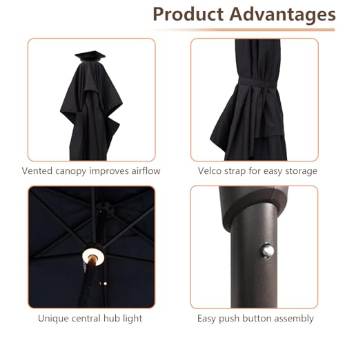C-Hopetree Rectangular Outdoor Patio Market Umbrella with Solar LED Lights 6.5 x 10 ft - color: Black