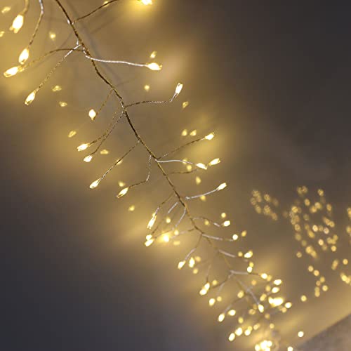 QBIS 400 LED Cluster Lights on Silver Wire. Warm White Fairy Lights Plug in, 16.5ft Christmas Lights for Christmas Tree and Fireplace Mantel. Indoor Outdoor Firecracker Light String. - size: 400 LED - Silver Wire - Mains Plug