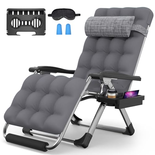Suteck Oversized Zero Gravity Chair,29In XL Lounge Chair w/Removable Cushion&Headrest, Reclining Camping Chair w/Upgraded Lock and Footrest, Reclining Patio Chairs Recliner for Indoor Outdoor - color: Fossil Gray, style: 29Inch