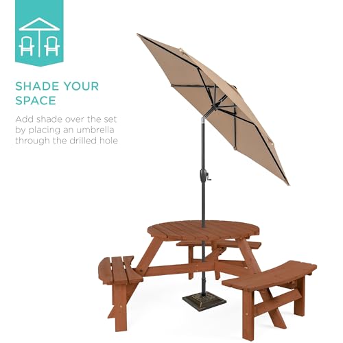 Best Choice Products 6-Person Circular Outdoor Wooden Picnic Table for Patio, Backyard, Garden, DIY w/ 3 Built-in Benches, 500lb Capacity - Acorn - color: Acorn