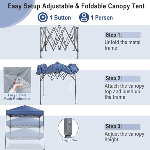 LDAILY 6.6 x 6.6 Ft Pop Up Canopy, Portable Canopy Tent Heavy Duty Instant Canopy w/Center Lock, 8 Stakes, 4 Ropes, Carry Bag, Sun Protection, Easy Up Outdoor Canopy for Party, Camping, Patio (Blue) - color: Blue